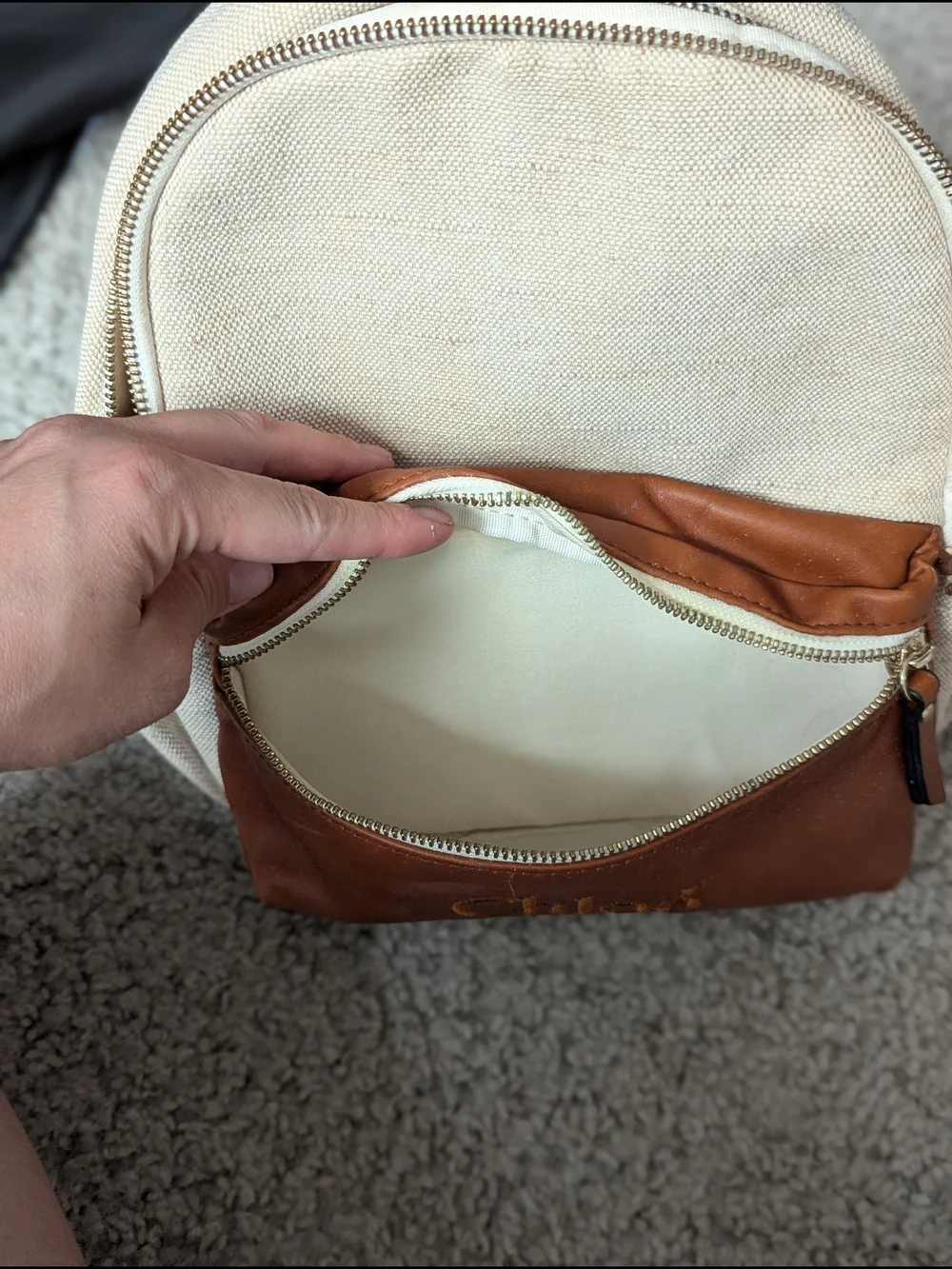 Chloé Kids Canvas & Brown Faux Leather Mini Backpack Cream/Tan